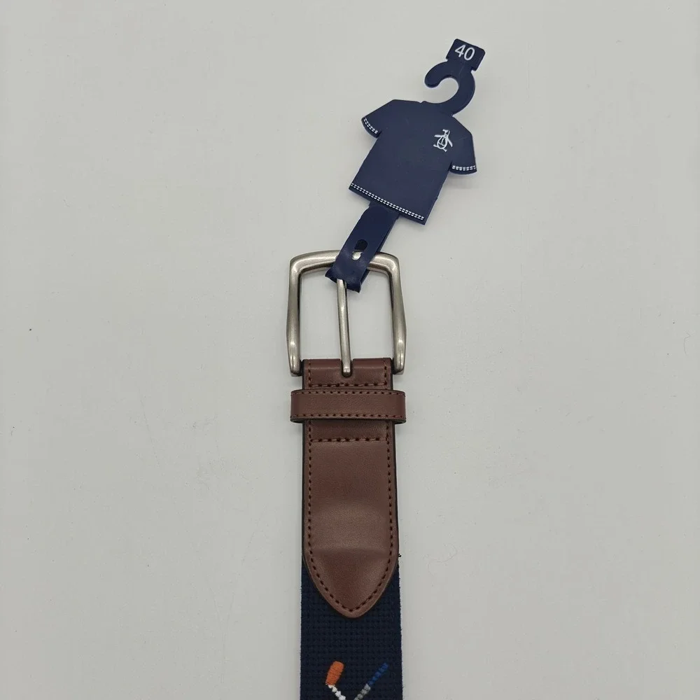 Original Penguin Men's Golf Needlepoint Belt Size 40 Navy Golf Cart Clubs NWT